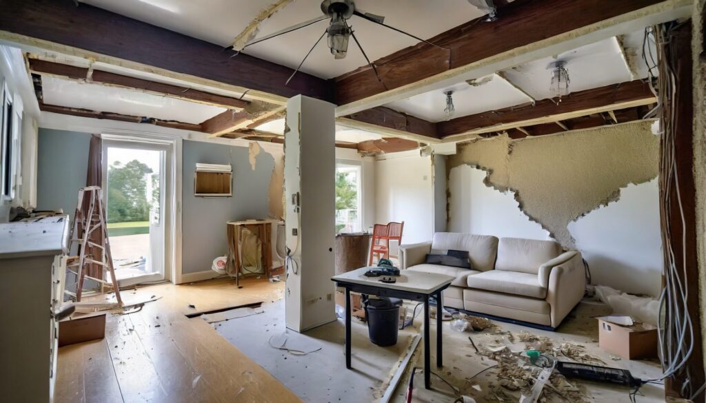 A cutaway view of a home showing the hidden impacts of water damage inside the walls