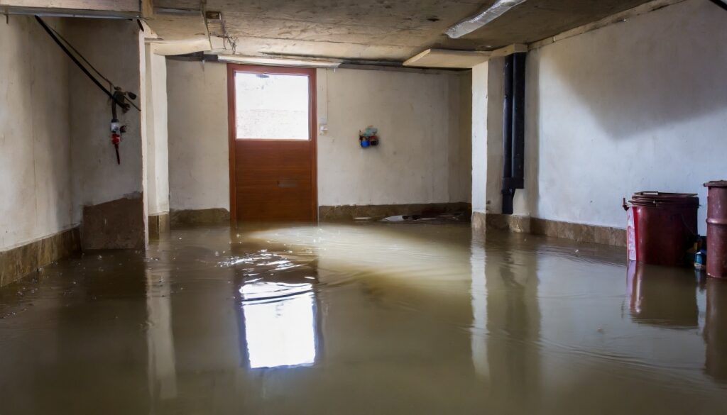 A flooded basement with water