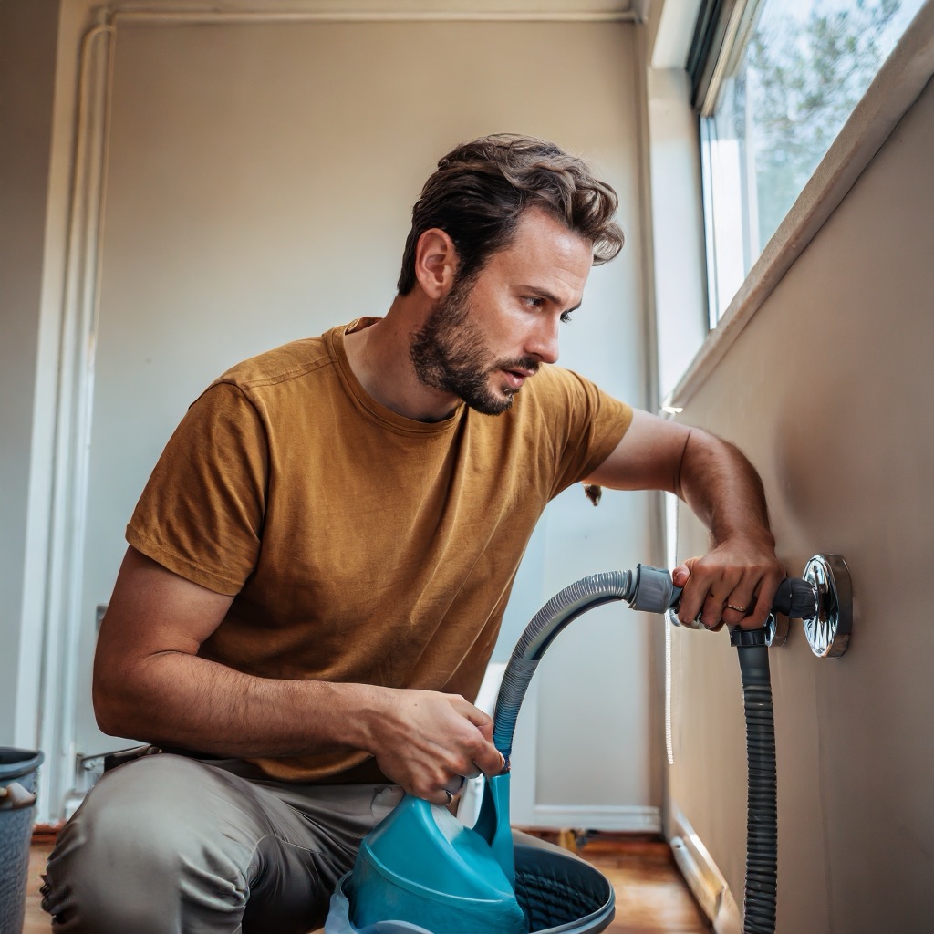 homeowner struggling with water extraction from his house